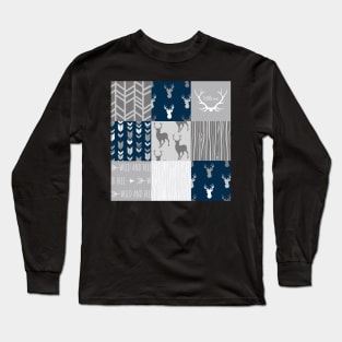 Patchwork Woodland - navy and grey Long Sleeve T-Shirt